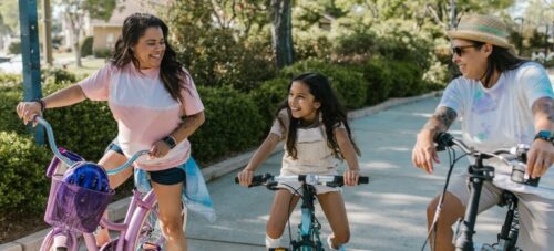 A family riding bicycles