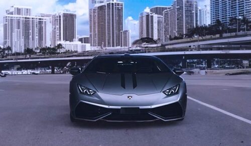 Luxury car with Miami background