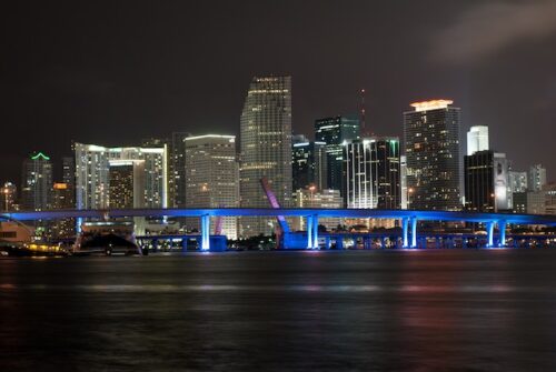 Skyscrapers in Miami at nighttime